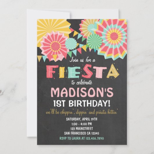 Fiesta Mexican Birthday Party Invitation roze Gold Kaart (Voorkant)