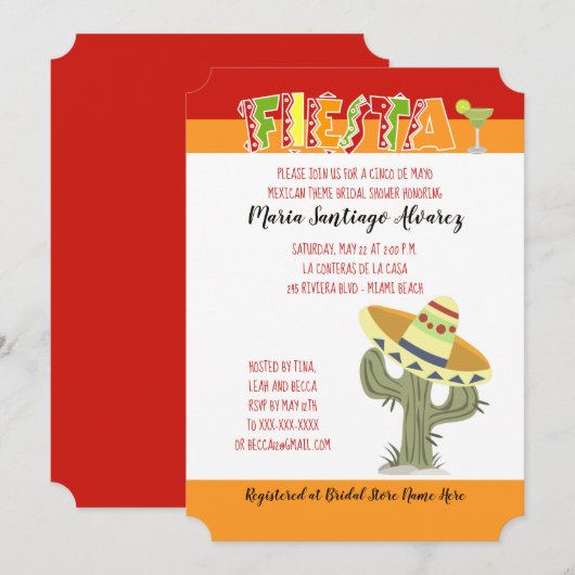 Fiesta Mexican Cinco de Mayo Vrijgezellenfeest Inv Kaart (Voorkant / Achterkant)
