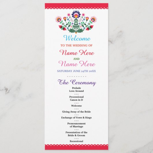 Fiesta Mexican Floral Wedding Programme Programma (Voorkant)