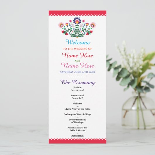 Fiesta Mexican Floral Wedding Programme Programma (Staand voorkant)
