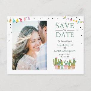 Fiesta Mexican Pastel Summer Cactus Save the Date Aankondigingskaart