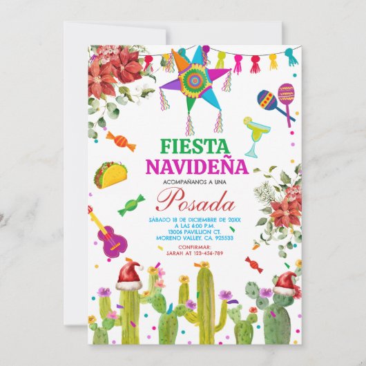 Fiesta Mexicana Navideña Posada Kerstcactus Kaart (Voorkant)