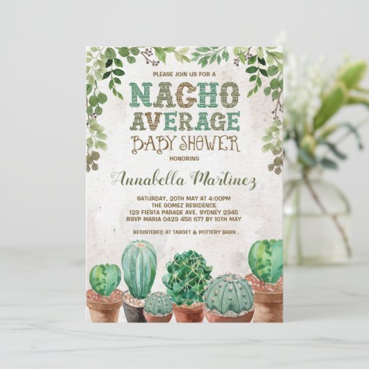 Fiesta Nacho Gemiddelde Baby shower Cactus Invite Kaart (Staand voorkant)
