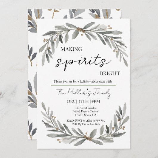 Fiesta Navidad Soft Pastel Wreath and Leaves Kaart (Voorkant / Achterkant)