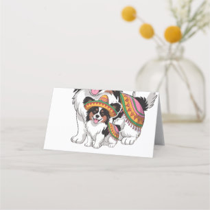Fiesta Papillon Hond met Sombrero en Sarape Afsprakenkaart