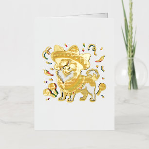 Fiesta Papillon Hond met Sombrero en Sarape Folie Wenskaart