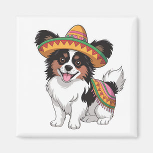 Fiesta Papillon Hond met Sombrero en Sarape Magneet