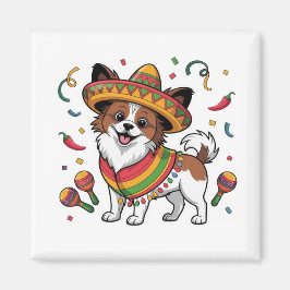 Fiesta Papillon Hond met Sombrero en Sarape Magneet