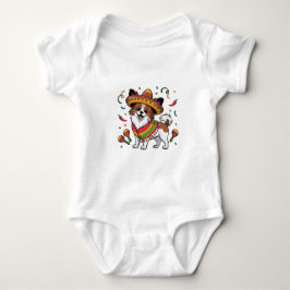 Fiesta Papillon Hond met Sombrero en Sarape Romper