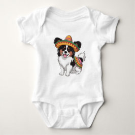 Fiesta Papillon Hond met Sombrero en Sarape Romper