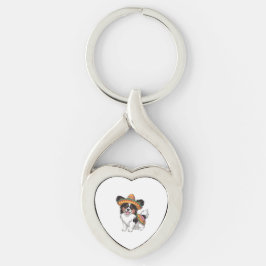 Fiesta Papillon Hond met Sombrero en Sarape Sleutelhanger