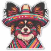 Fiesta Papillon Hond met Sombrero en Sarape Sticker (Voorkant)