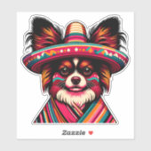 Fiesta Papillon Hond met Sombrero en Sarape Sticker (Vel)