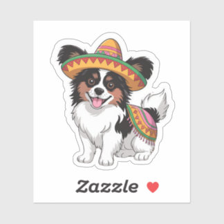 Fiesta Papillon Hond met Sombrero en Sarape Sticker