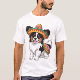 Fiesta Papillon Hond met Sombrero en Sarape T-shirt