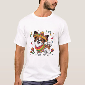 Fiesta Papillon Hond met Sombrero en Sarape T-shirt