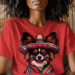 Fiesta Papillon Hond met Sombrero en Sarape T-shirt