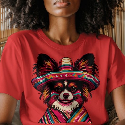 Fiesta Papillon Hond met Sombrero en Sarape T-shirt
