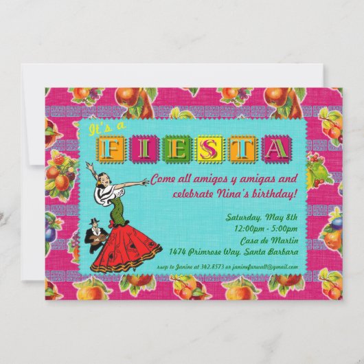 Fiesta Party Invitation - Mexicaanse dansermagenta Kaart (Voorkant)