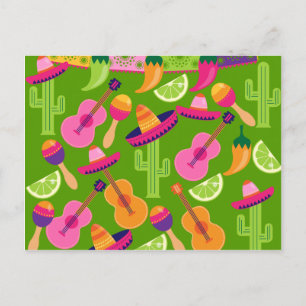 Fiesta Party Sombrero Cactus Limes Peppers Maracas Briefkaart