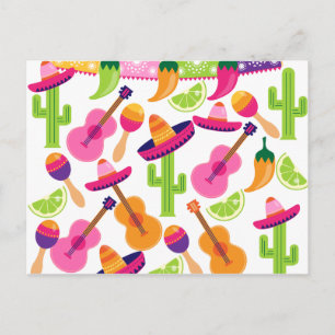 Fiesta Party Sombrero Cactus Limes Peppers Maracas Briefkaart