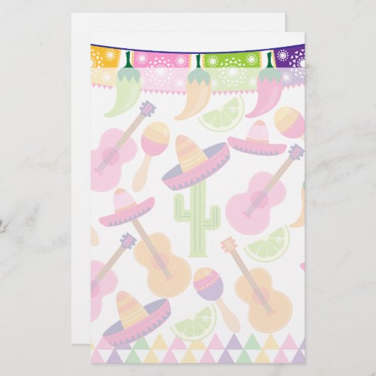 Fiesta Party Sombrero Cactus Limes Peppers Maracas Briefpapier (Voorkant / Achterkant)