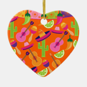 Fiesta Party Sombrero Cactus Limes Peppers Maracas Keramisch Ornament