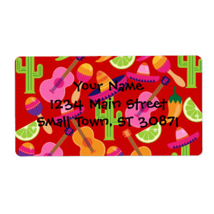 Fiesta Party Sombrero Limes Guitar Maraca Saguaro Etiket