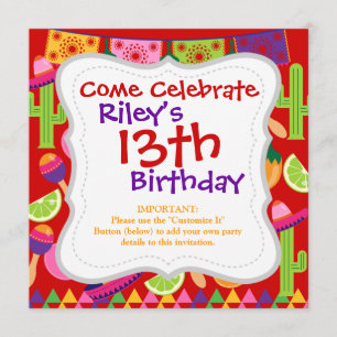 Fiesta Party Sombrero Limes Guitar Maraca Saguaro Kaart