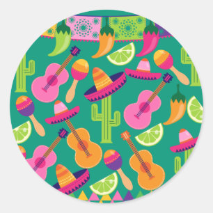 Fiesta Party Sombrero Limes Guitar Maraca Saguaro Ronde Sticker