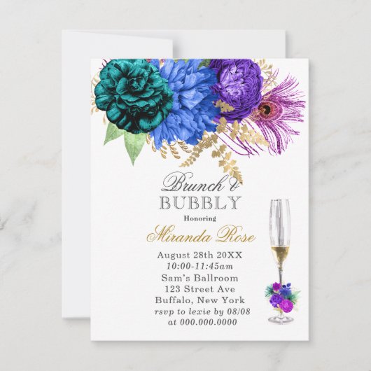 Fiesta Peacock Peony Brunch & Bubbly Invitations (Devant)