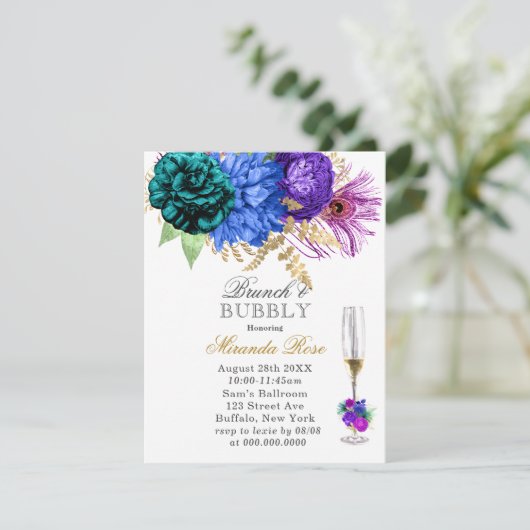 Fiesta Peacock Peony Brunch & Bubbly Invitations (Debout devant)