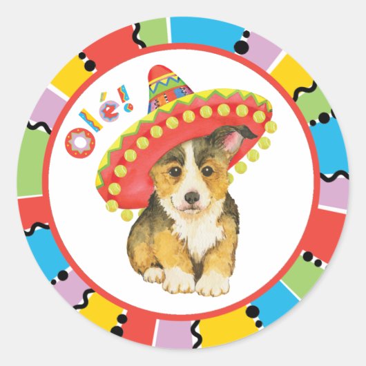Fiesta Pembroke Welsh Corgi Classic Round Sticker (Voorkant)