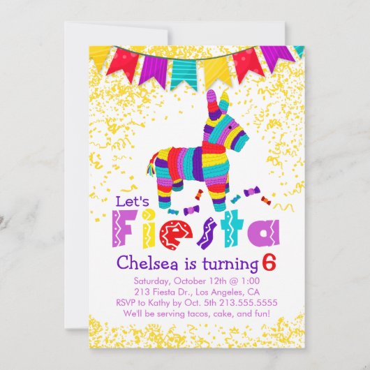 Fiesta Piñata Anniversaire Fête Invitation colorée (Devant)