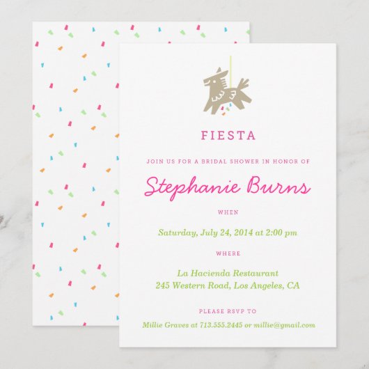Fiesta Piñata Fun Bridal Shower Invitations Kaart (Voorkant / Achterkant)