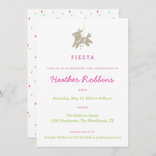 Fiesta Piñata Fun Graduation Party Kaart (Voorkant / Achterkant)
