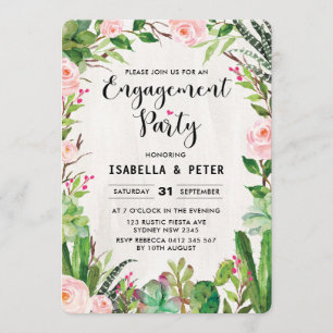 Fiesta Pink Floral Engagement Party Kaart