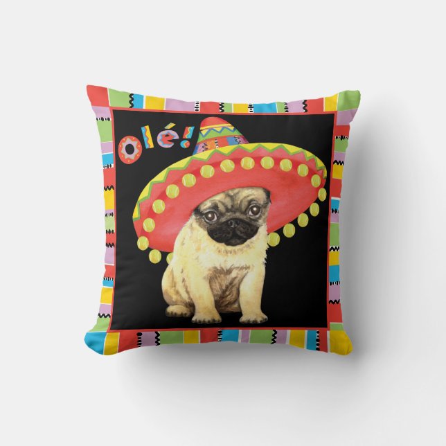 Fiesta Pug Kussen (Voorkant)