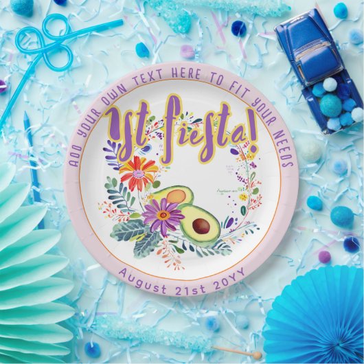 FIESTA Roze Avocado Folkart Bloemen Custom Papieren Bordje (Feest)