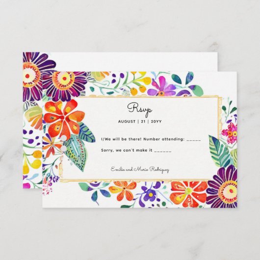 FIESTA RSVP avec QR Code Fleurs Folkart (Devant / Derrière)