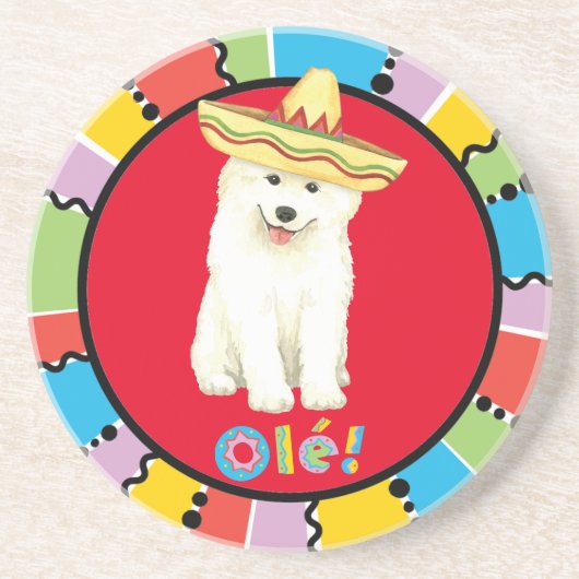 Fiesta Samoyed Zandsteen Onderzetter (Voorkant)