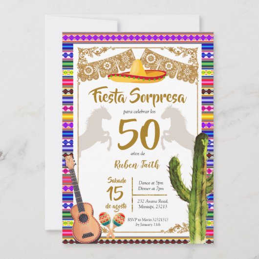 Fiesta Sorpresa Mexicaine Charro Invitation Annive (Devant)