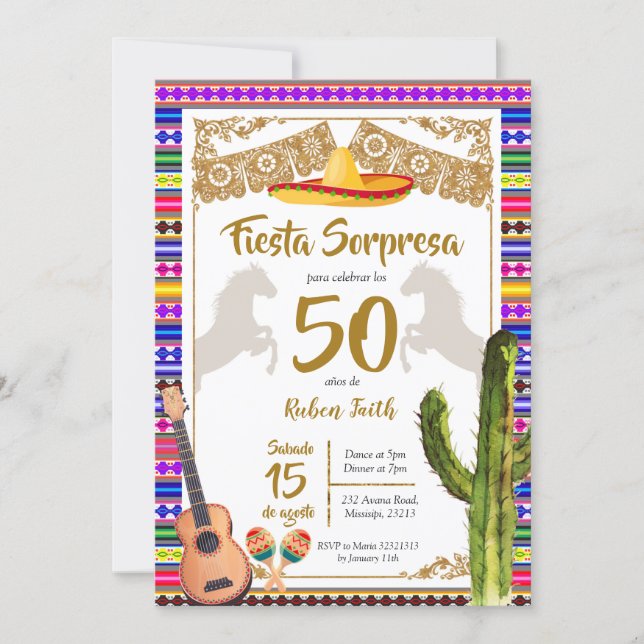 Fiesta Sorpresa Mexicaine Charro Invitation Annive (Devant)