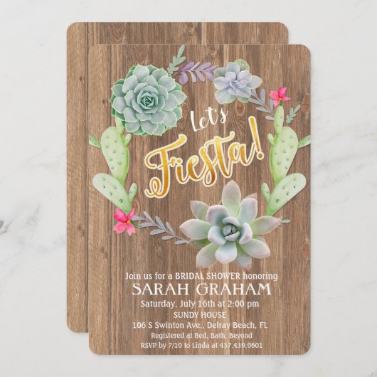 Fiesta Succulent Wreath Bridal Shower Uitnodiging (Voorkant / Achterkant)
