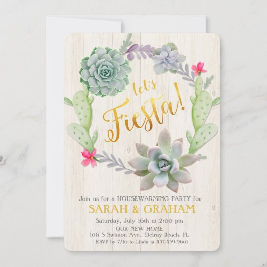 Fiesta Succulent Wreath Housewarming Uitnodiging (Voorkant)