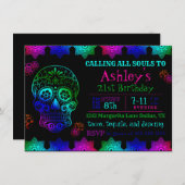 Fiesta Sugar Skull Invitation Anniversaire (Devant / Derrière)