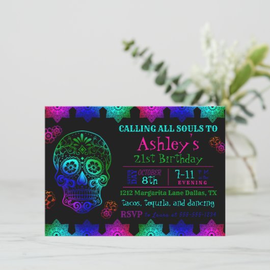 Fiesta Sugar Skull Invitation Anniversaire (Debout devant)