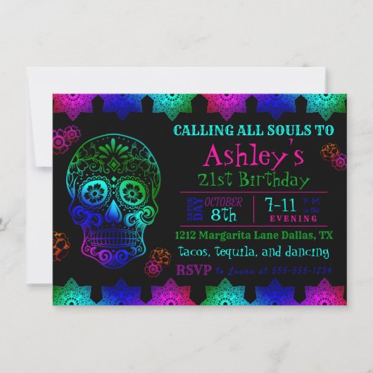 Fiesta Sugar Skull Invitation Anniversaire (Devant)