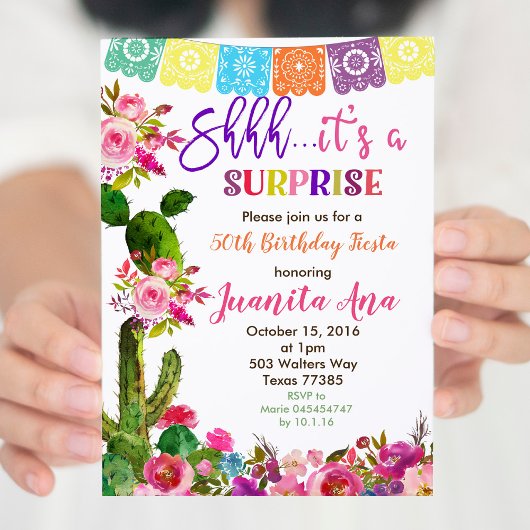 Fiesta Surprise Birthday Party Invitation Kaart