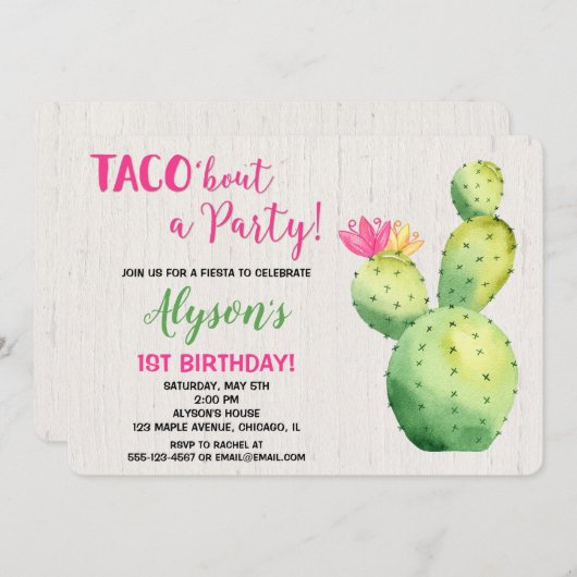 Fiesta taco à propos d'une invitation de fête d'an (Devant / Derrière)